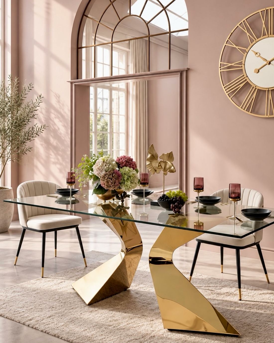 Mesa de comedor con base dorada
